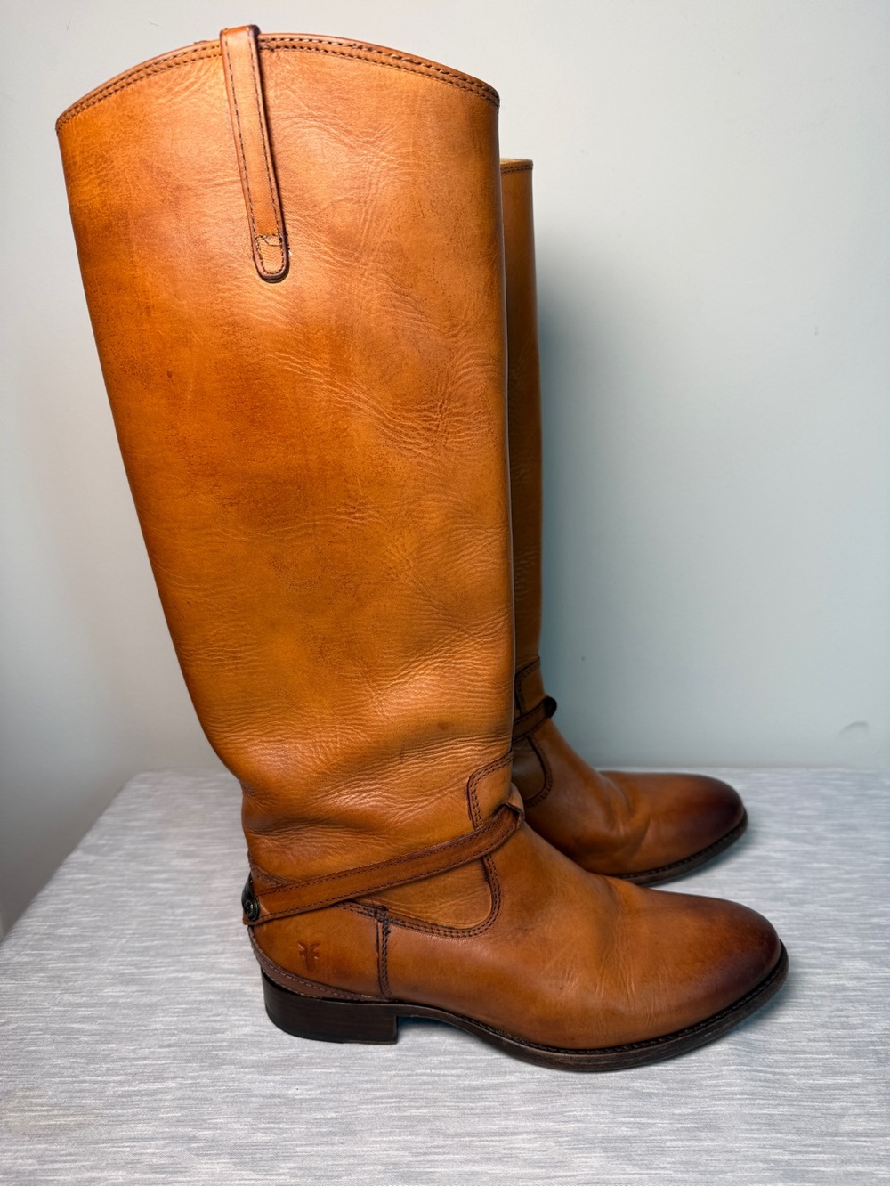 Frye Lindsay Plate Cognac Honey Leather Knee High Riding Boots Sz 7 - Picture 3 of 14